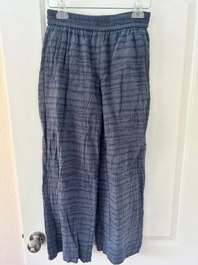 Lila P designer cotton/linen blend navy blue wide leg textured pants size XS